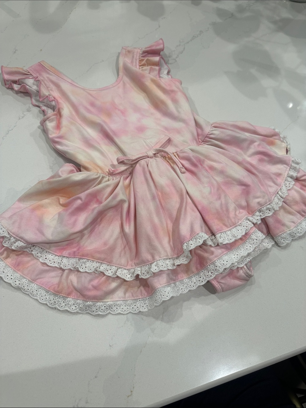 Cheeky Plum Pastel Ombre Tie Dye Orange and Pink dance gymnastics leotard 6Y